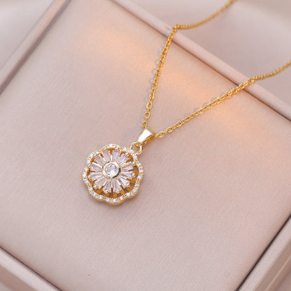 Niche Ins Zircon Flower Rotating Earrings Necklace